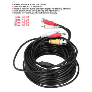 BNC RCA Kabel med video audio strøm 20 meter