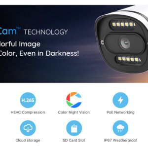 H.VIEW Full Color Night Vision 8Mp PoE Ip Camera 4K Cctv